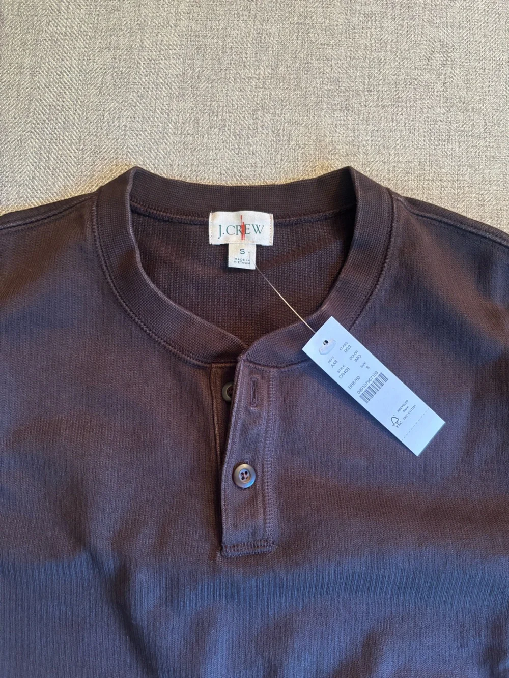 J. Crew MENS Dark Brown Long-Sleeve Henley